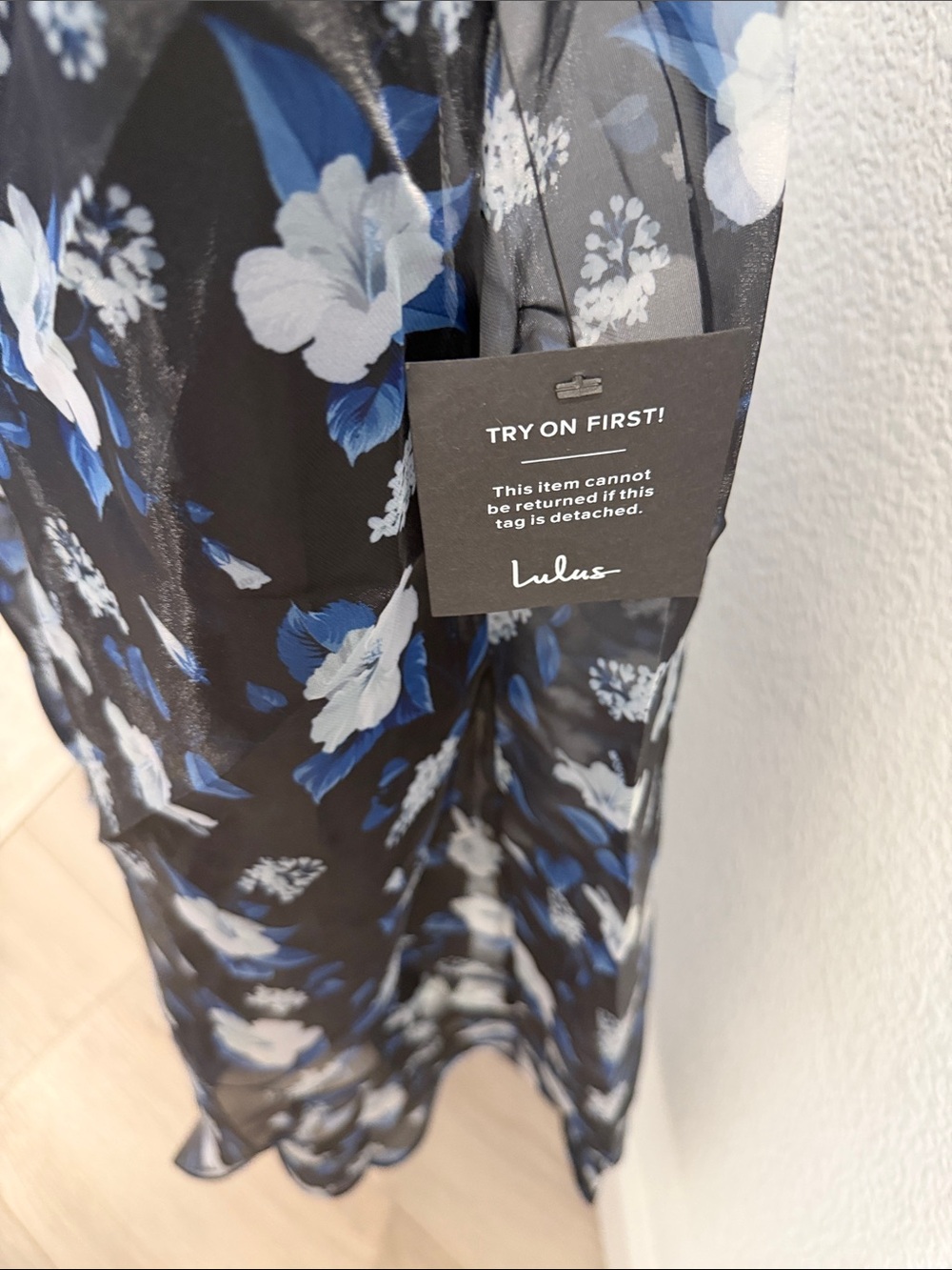 Lulu's Black Floral Midi Dress with Blue Flowers - Picture 4 of 4